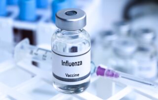 Close up of vial with flu vaccine