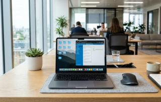 Open laptop on office desk