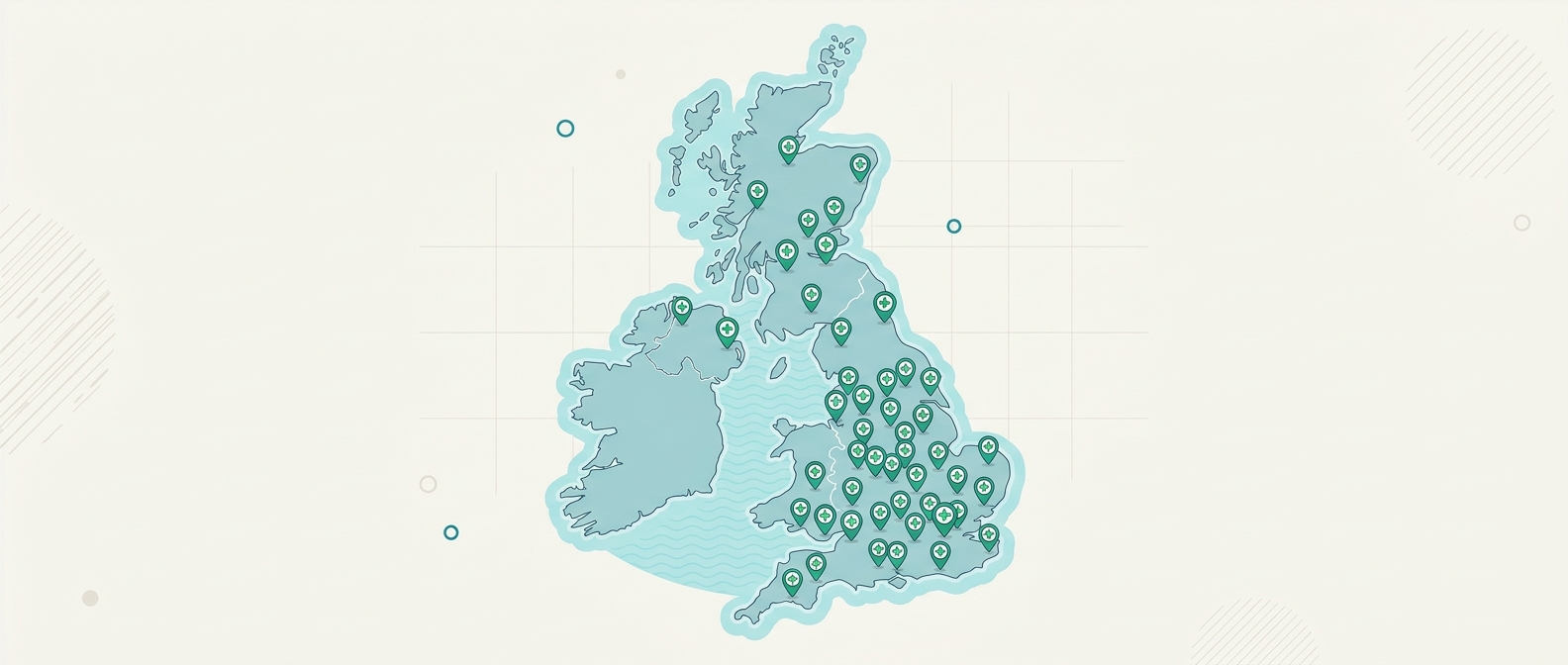 A UK map showing the 2,000+ pharmacies where FluClinic2You flu vouchers can be redeemed
