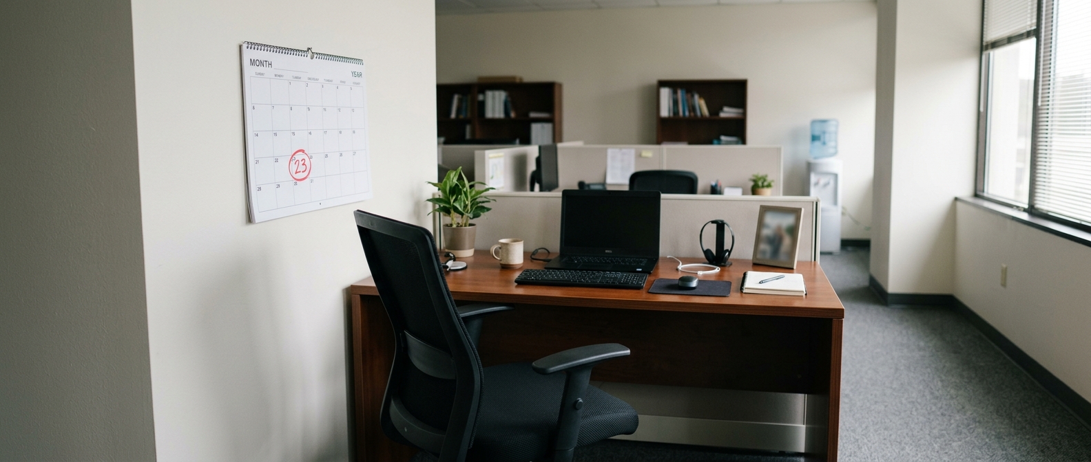 An empty desk representing the cost of flu-related staff absence under day-one Statutory Sick Pay