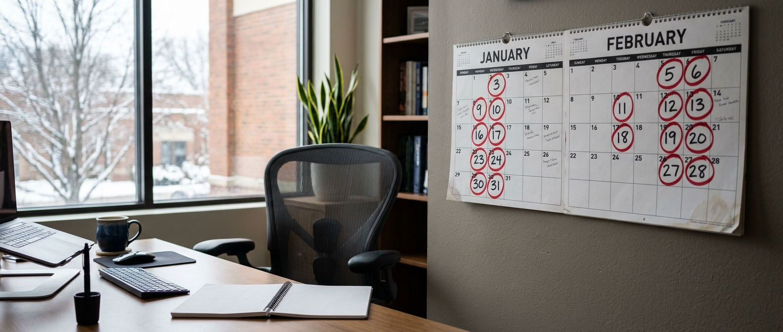 The cost of winter flu absence A calendar of staff flu absences, now costing employers from day one under the new SSP rules