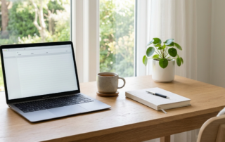Can my company pay for my flu jab: employee at a home-office desk with laptop and tea